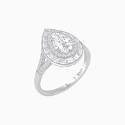 Art Deco Pear Shape Ring with Double Diamond Halo and Baguette Diamond Accents - Shahin Jewelry